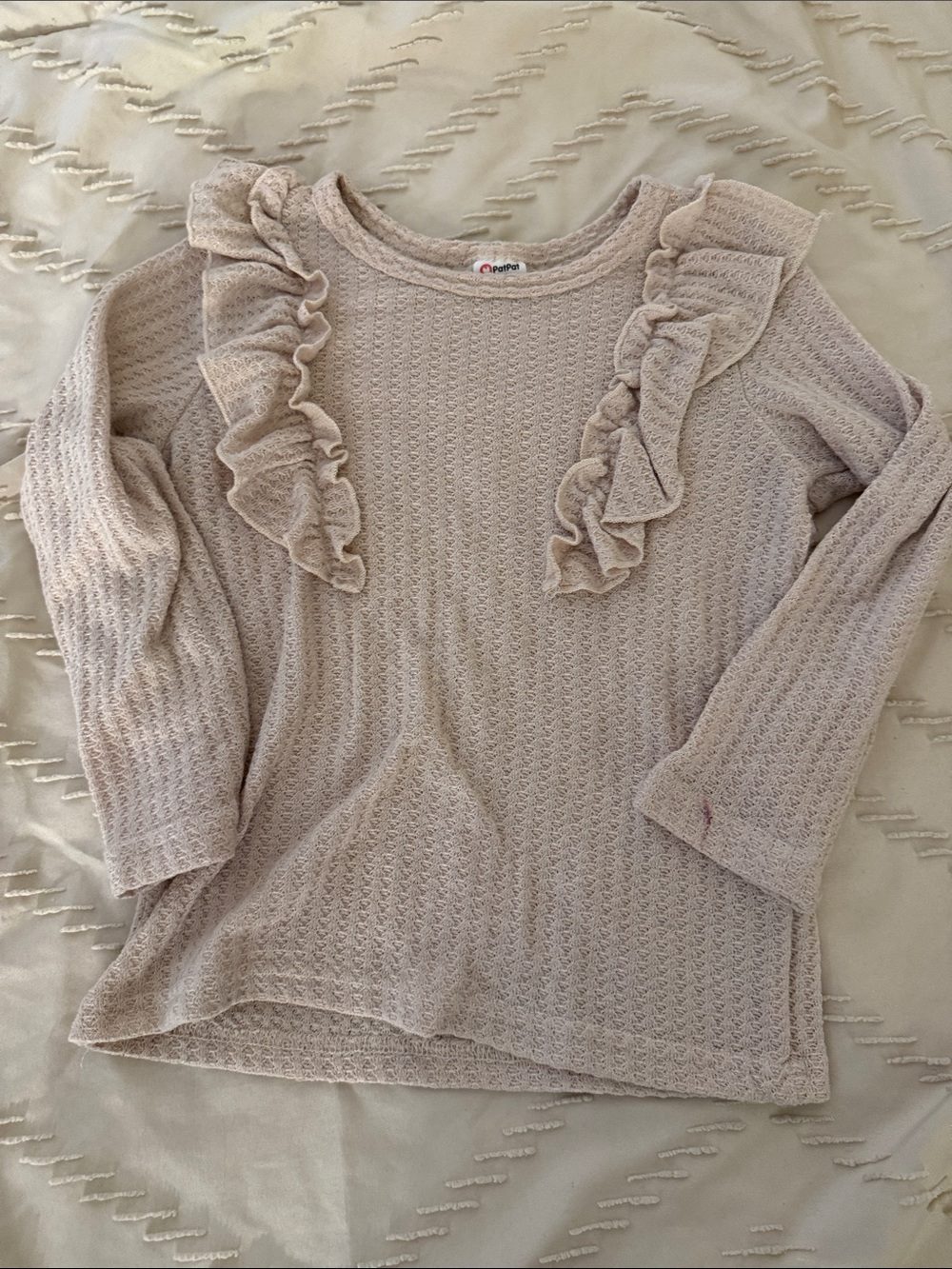 PatPat Cream Ruffle Knit Long-Sleeve Top